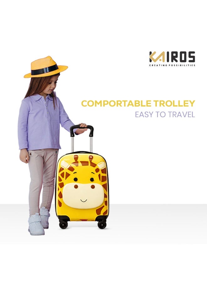 Kairos Giraffe Fun & Travel Yellow Suitcase, Durable, Lightweight, Spacious, Kids Trolly Cabin Bag - Image 2